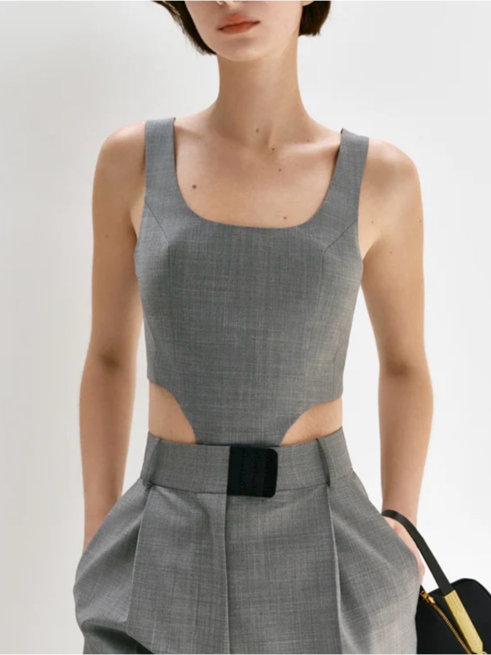 BEVZA Grey Corset Top | Designer Cropped Structured Top | High Fashion Piece